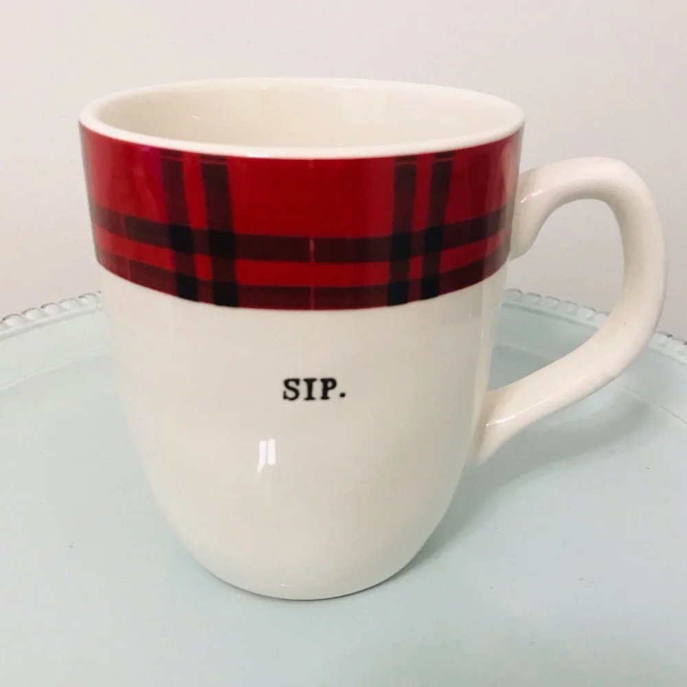 Rae Dunn SIP Mug Red Plaid Christmas Holiday